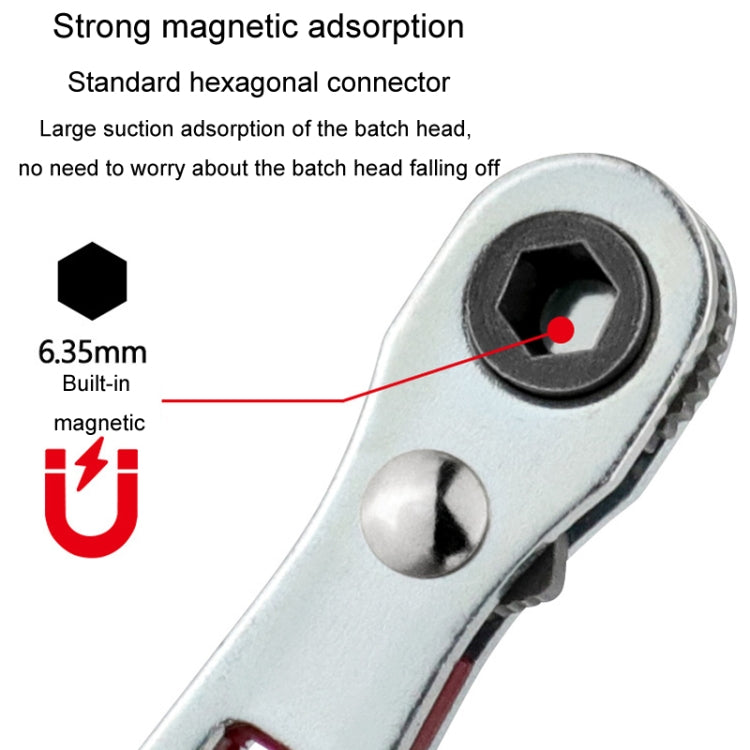 Mini socket wrench with hex socket and built-in magnet at the bit end