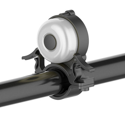 White and black bicycle anti-theft bell with mounting clamp