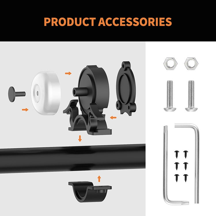 Bicycle bell locator mounting kit: white bell base, bracket, screws and wrench