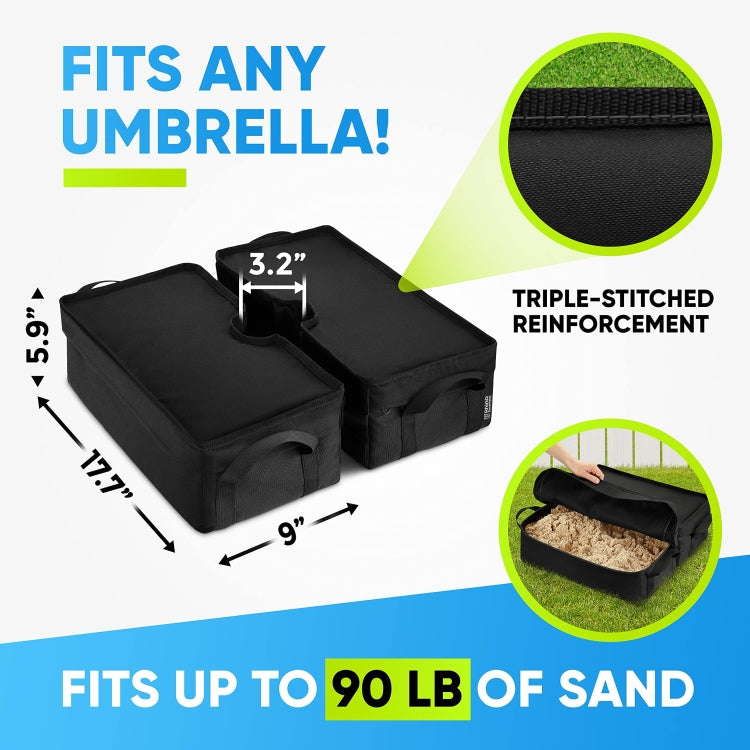 Patio parasol sandbag cover, black waterproof Oxford cloth with reinforced seams