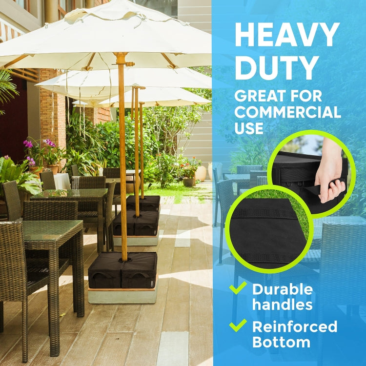 Patio umbrella sandbag cover with durable handles and reinforced bottom panel