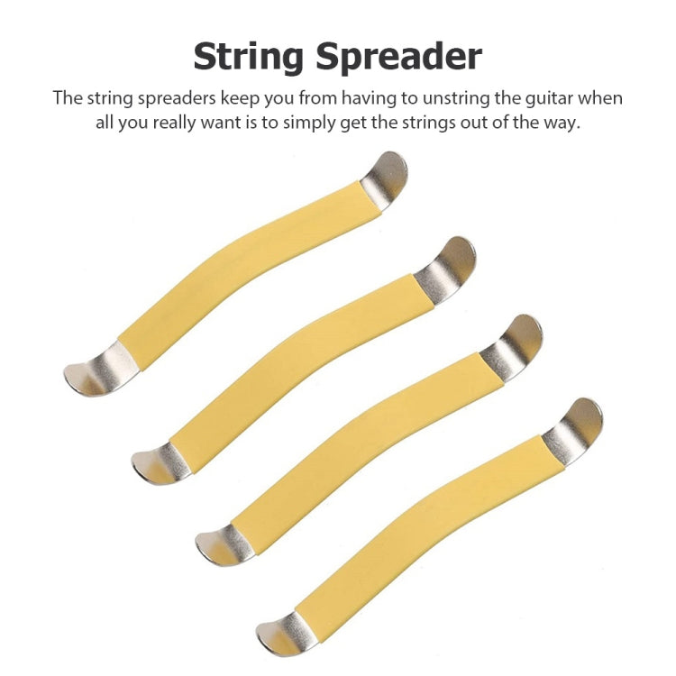Yellow guitar string spreader tool with silver metal ends