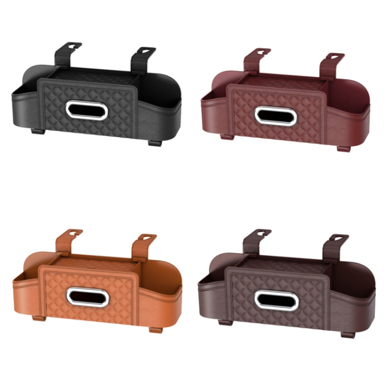 Car seat back tissue storage boxes in multiple colors with straps and front tissue window