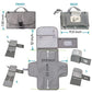 Gray multifunction diaper changing pad bag set with multiple compartments and changing pad
