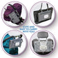 Gray diaper changing pad bag attached to a stroller seat for easy carrying