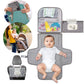 Gray diaper changing pad with mesh side organizer and detachable wipes pouch