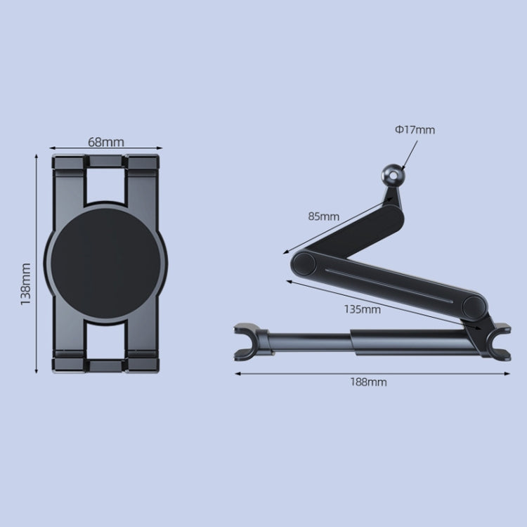 Car seat backrest holder dimensions diagram for phone or tablet mount