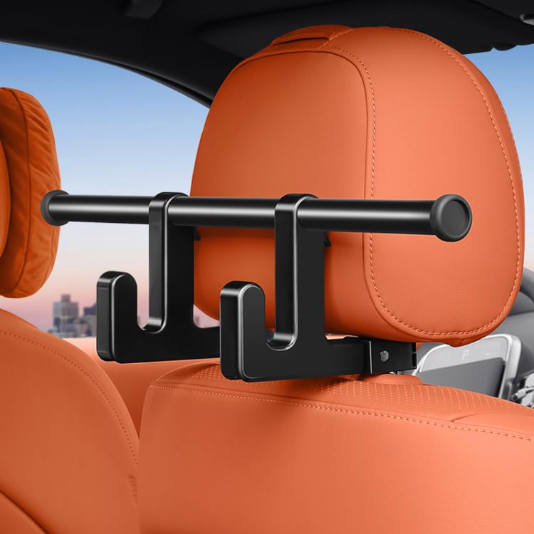 Car seat back double hook rack with black rail and U-shaped hooks on seat