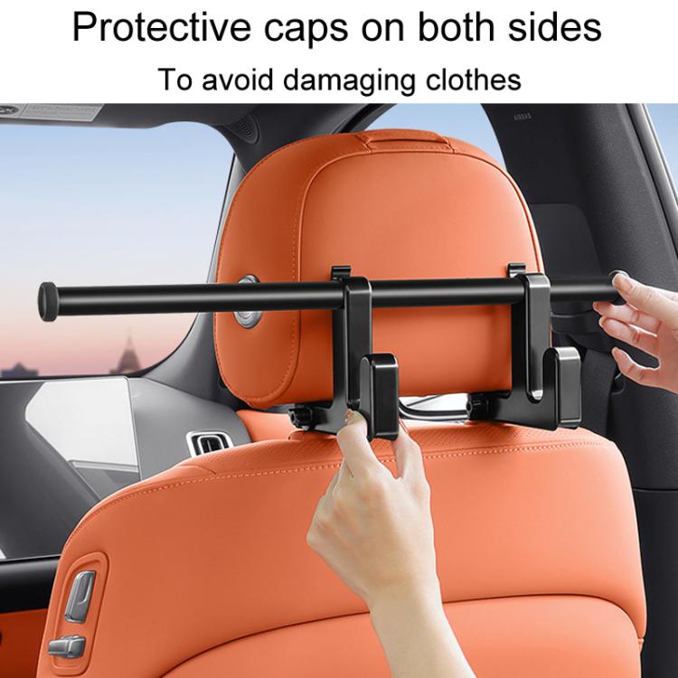 Car seat back double hook rack with protective end caps on the horizontal bar