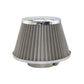 Mushroom-head air intake cone filter with pleated silver air filter element and chrome top