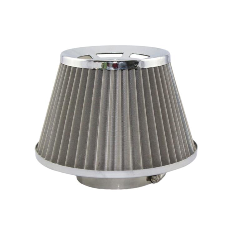 Mushroom-head air intake cone filter with pleated silver air filter element and chrome top