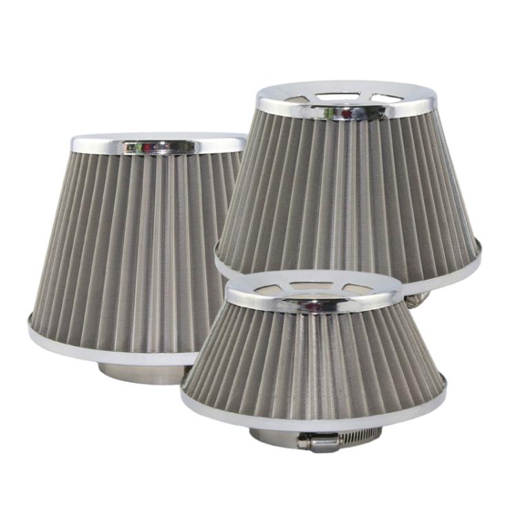 Pair of chrome mushroom-head cone air intake filters with pleated silver element