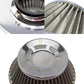 Close-up of chrome ring and pleated filter top on mushroom-head air intake cone