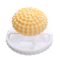 Hair lint catcher for washing machine with yellow studded ball and white mesh cone bag
