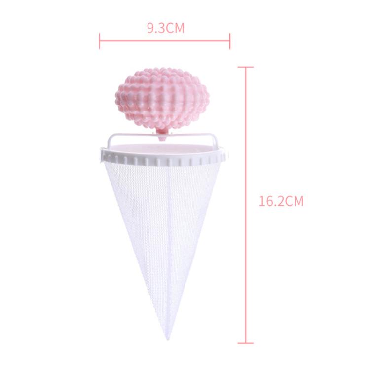 Hair lint catcher size: pink studded ball with white cone bag, 9.3 cm x 16.2 cm