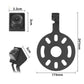 Square backup camera with black bracket and round mounting plate; size diagram