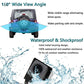 Waterproof wide-angle backup camera with lens in black housing and mounting bracket