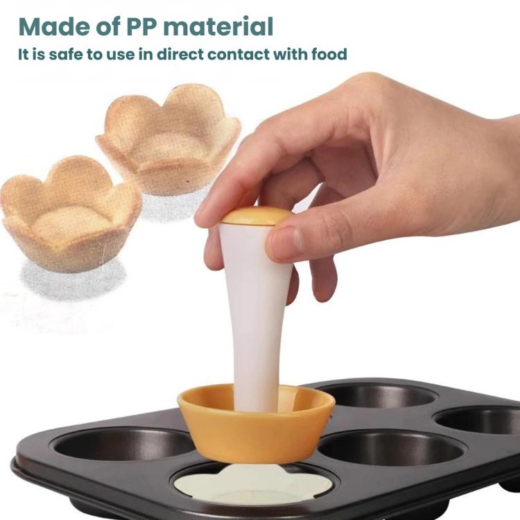 Yellow and white cup press mold with detachable handle; hand pressing flower-shaped dough