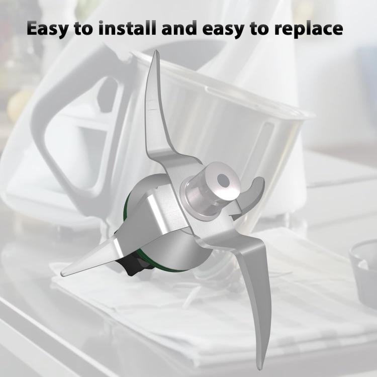Stainless steel Thermomix blade replacement with four fins and green sealing ring