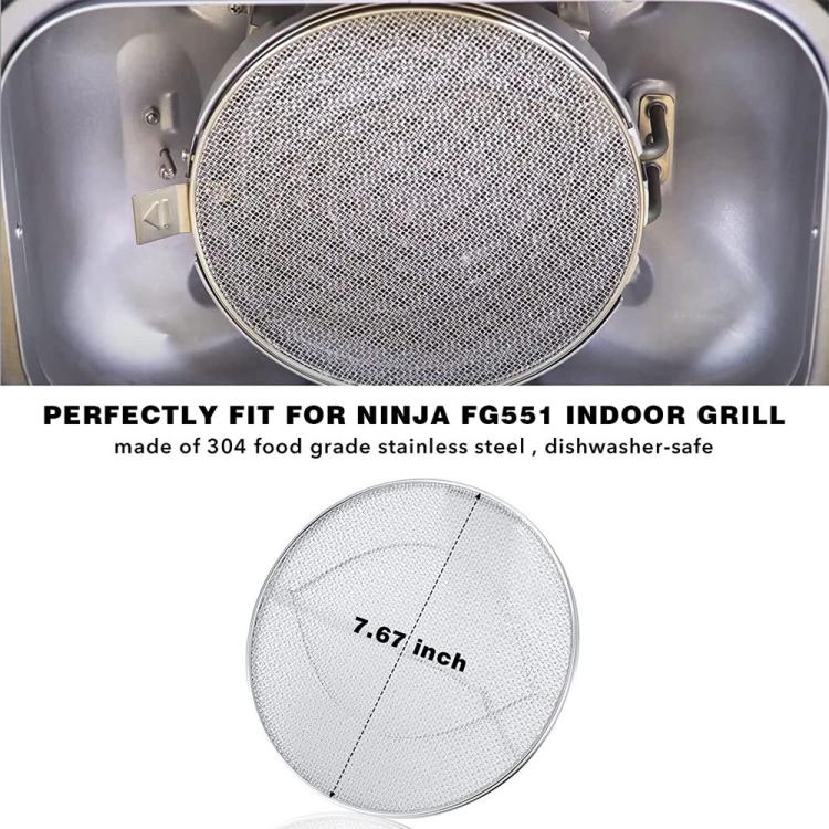 Double-layer splash guard with round mesh screen mounted in grill opening