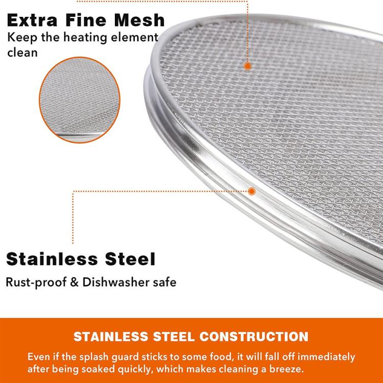 Stainless steel double-layer mesh splash guard with fine weave, splash guard accessory