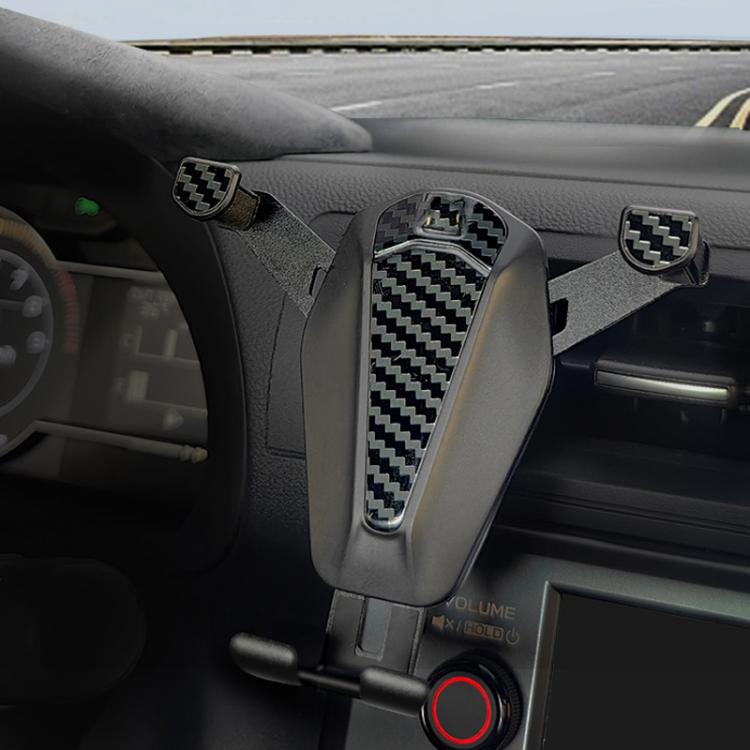 Car air vent phone mount with carbon-fiber style face and vent clip