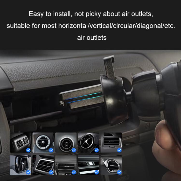 Car air vent phone mount installed on dashboard vent with secure vent grippers