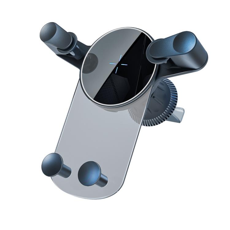 Snap-on car wireless charging phone holder with adjustable cradle, dark gray finish