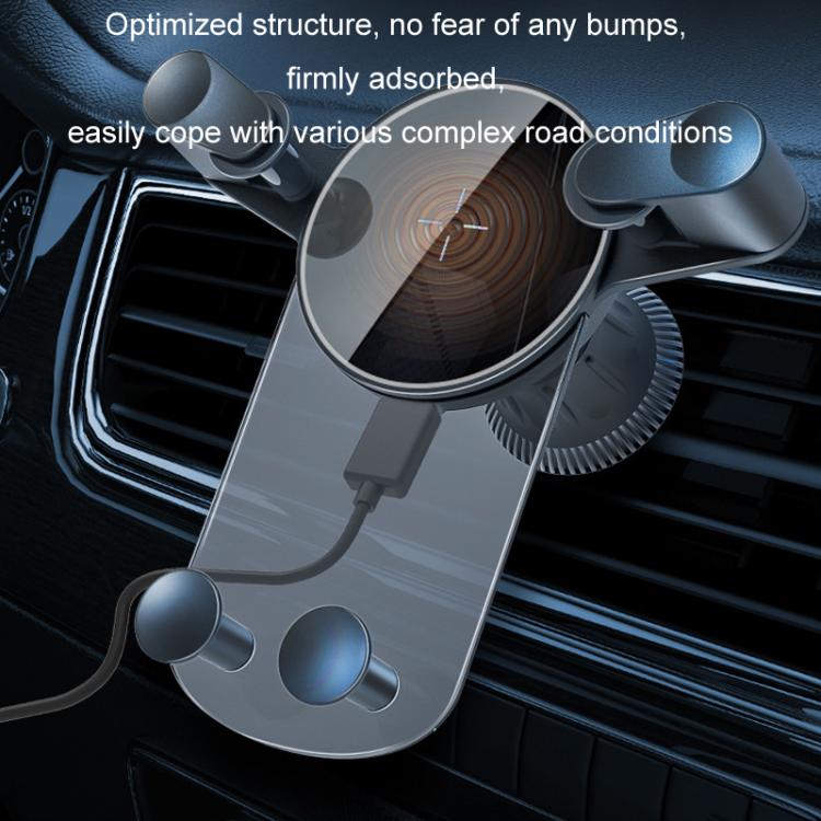 Car air vent phone holder with secure snap grips and curved cradle for charging