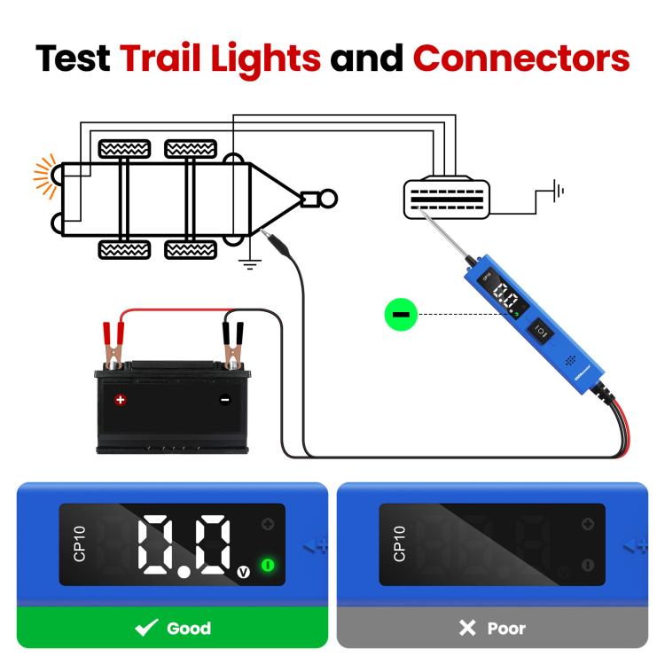 Portable automobile circuit tester with blue LCD display and test leads