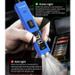 Hand holding blue circuit tester showing green and red LED light indicators