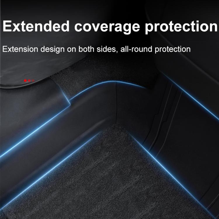 Black rear seat kick pad with extended side coverage for all-around protection