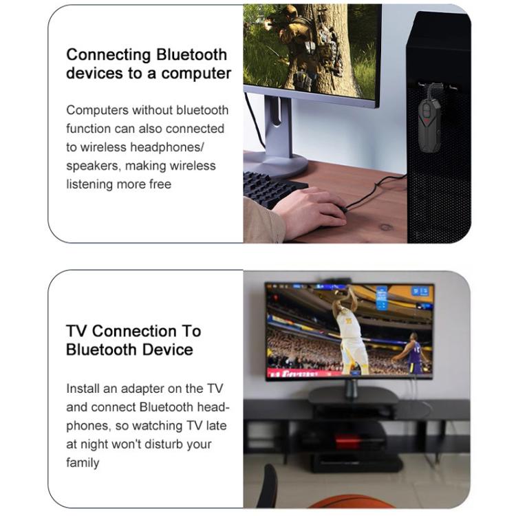 Bluetooth AUX car audio receiver/transmitter connected to a computer and TV