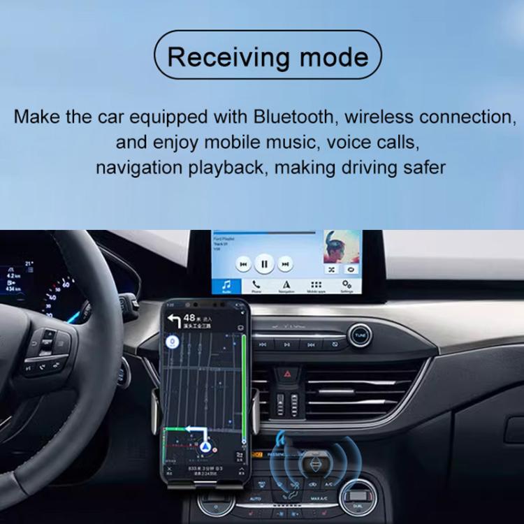 Bluetooth AUX car audio receiver/transmitter in receiving-mode car setup