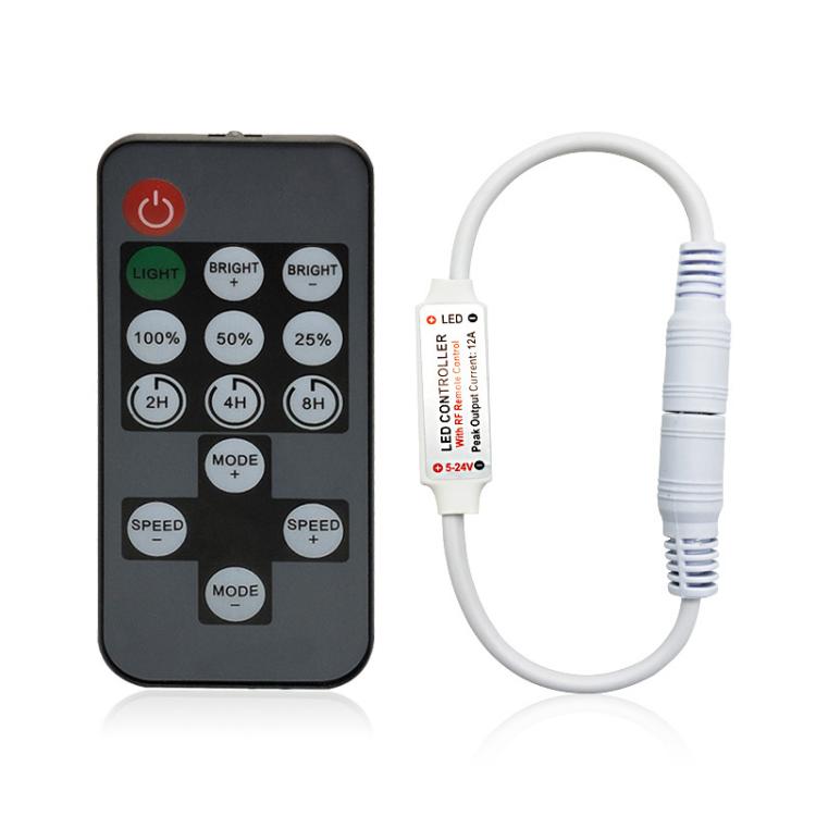 RF LED strip dimmer controller remote with button panel and attached white cable