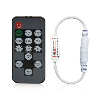RF LED strip dimmer controller remote with button panel and attached white cable