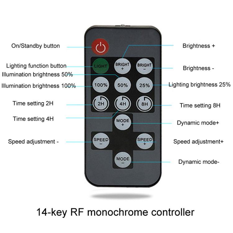 RF LED strip dimmer remote controller with 14-key button layout