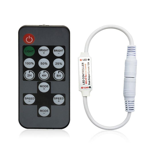 RF LED strip dimmer controller remote with button panel and attached white cable