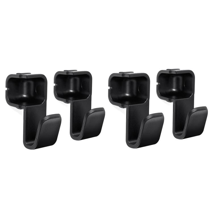 Set of four black car trunk embedded hook holders with curved hanging arms