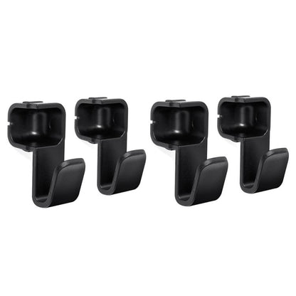Set of four black car trunk embedded hook holders with curved hanging arms