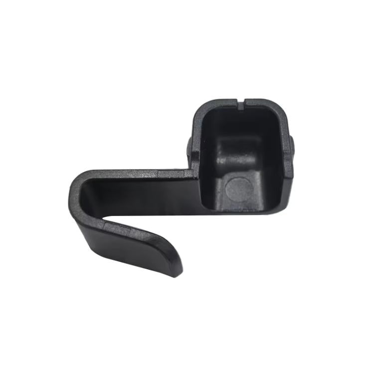 Black trunk embedded hook holder with curved base and clamp-style mounting