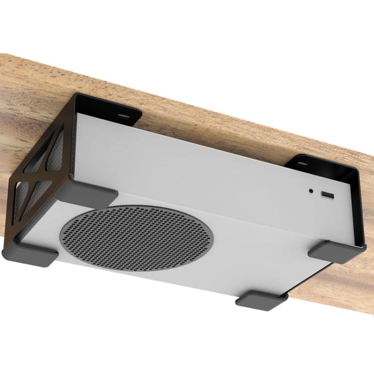 Vented under-desk storage stand for Xbox consoles with sturdy frame legs