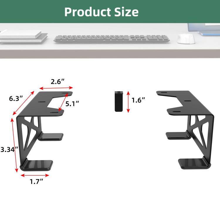 Under-desk storage stand size diagram with labeled measurements for height and depth