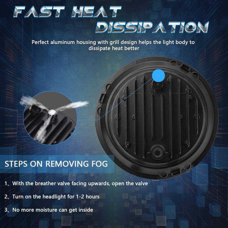 7-inch round LED headlight rear housing with ribbed heat sink fins
