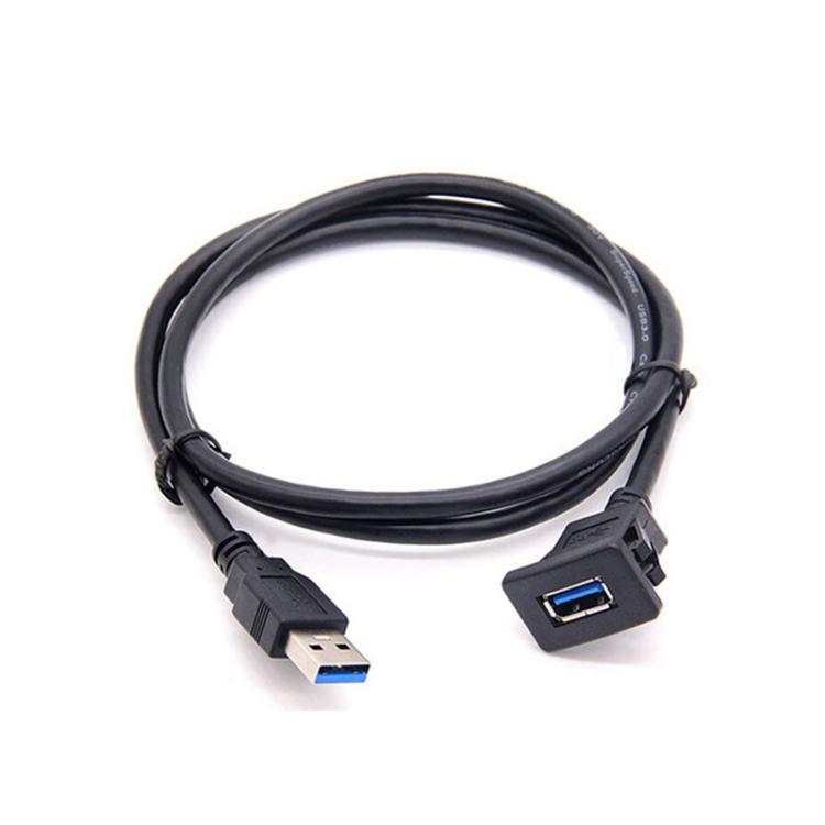 USB extension cable with USB-A plug and snap-on panel connector