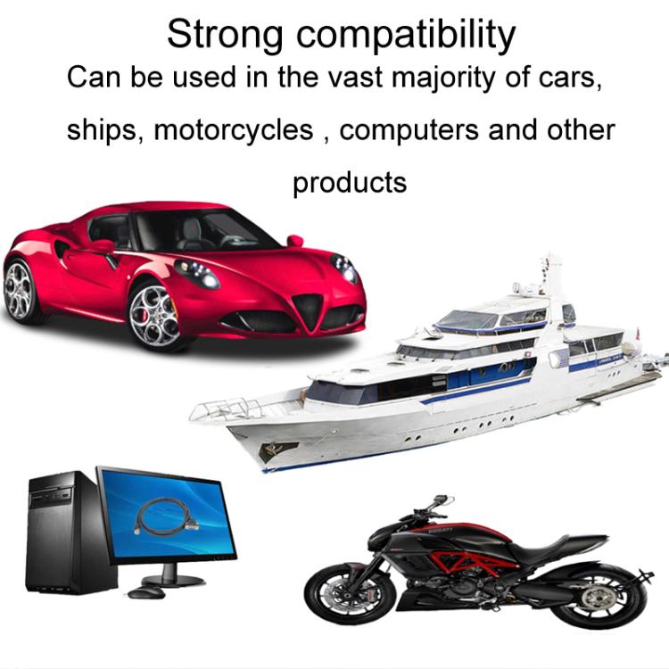 USB extension cable compatibility graphic with car, ship, and motorcycle