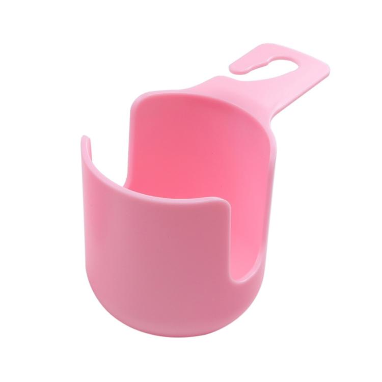 Car seat cup holder with hook, pink molded plastic organizer with hanging loop