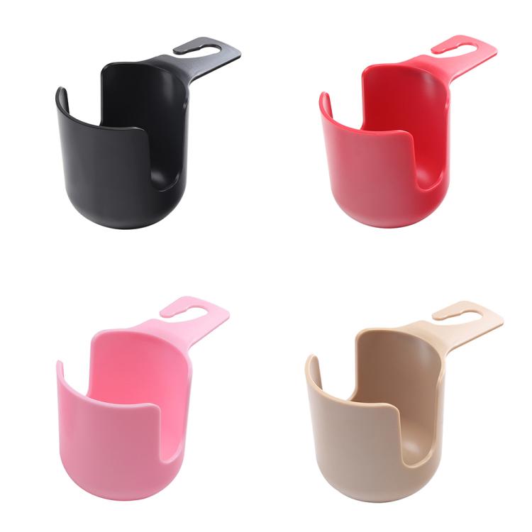 Car seat cup holder set, black, red, pink, and beige molded holders with hooks