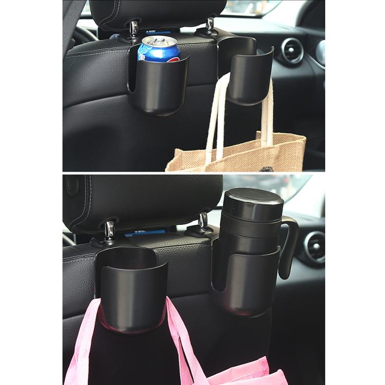 Car seat cup holder attachments, two black cup holders and hook beside console