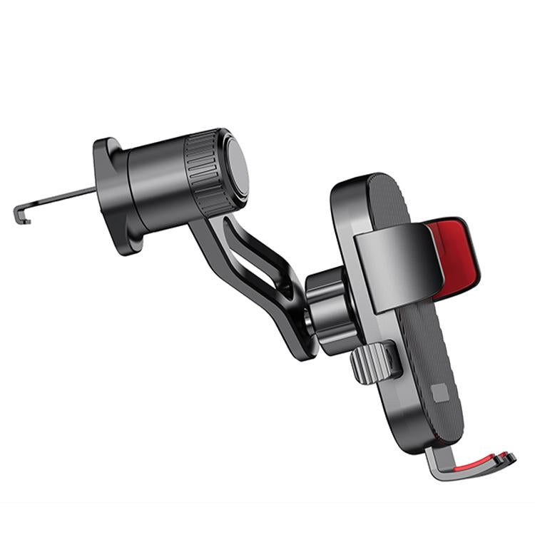 Car phone air vent mount with rotating cradle and red-accent vent clip, black/gray
